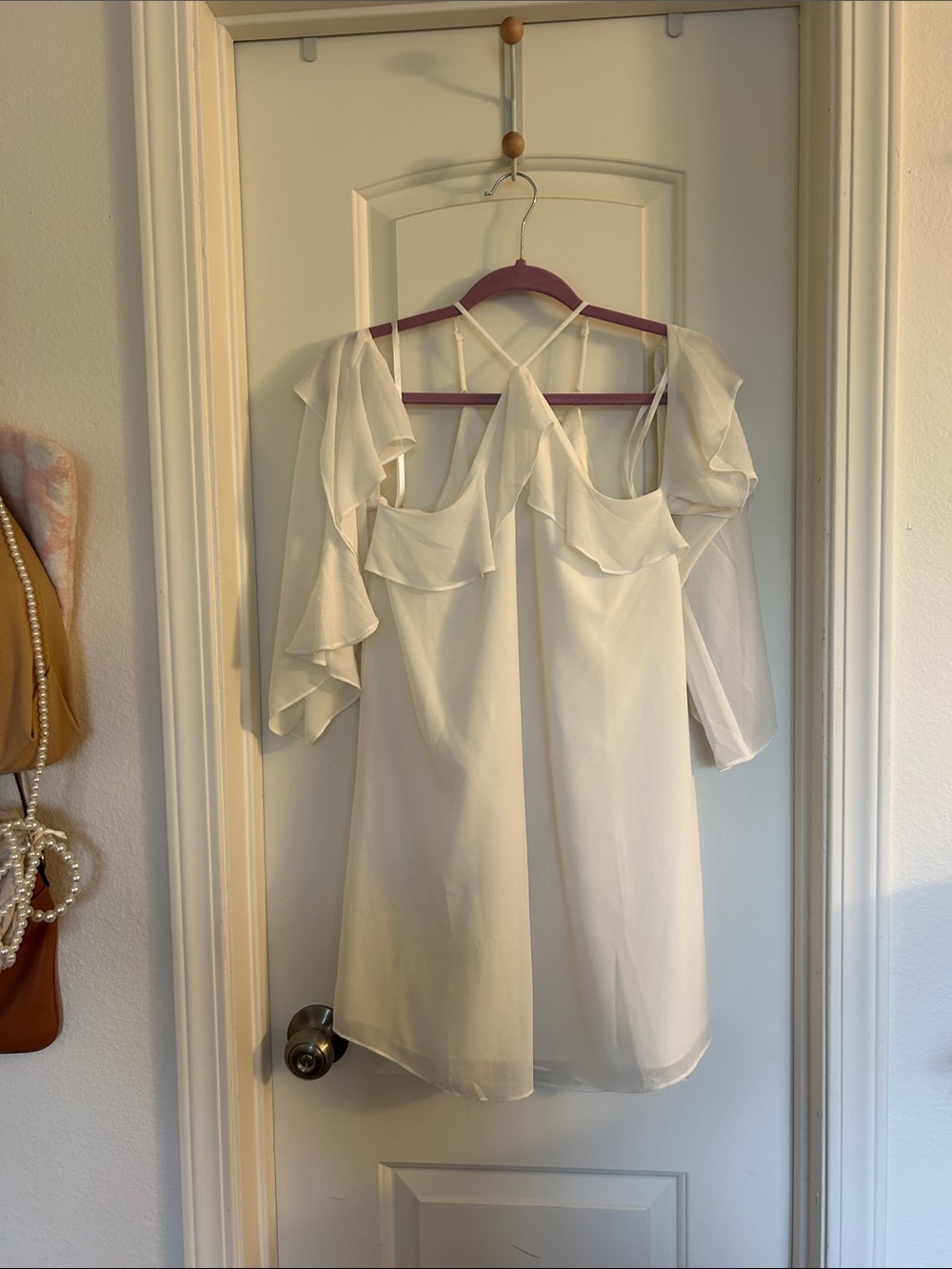 Naked Zebra White Cold-Shoulder Ruffle Mini Dress (SW1)